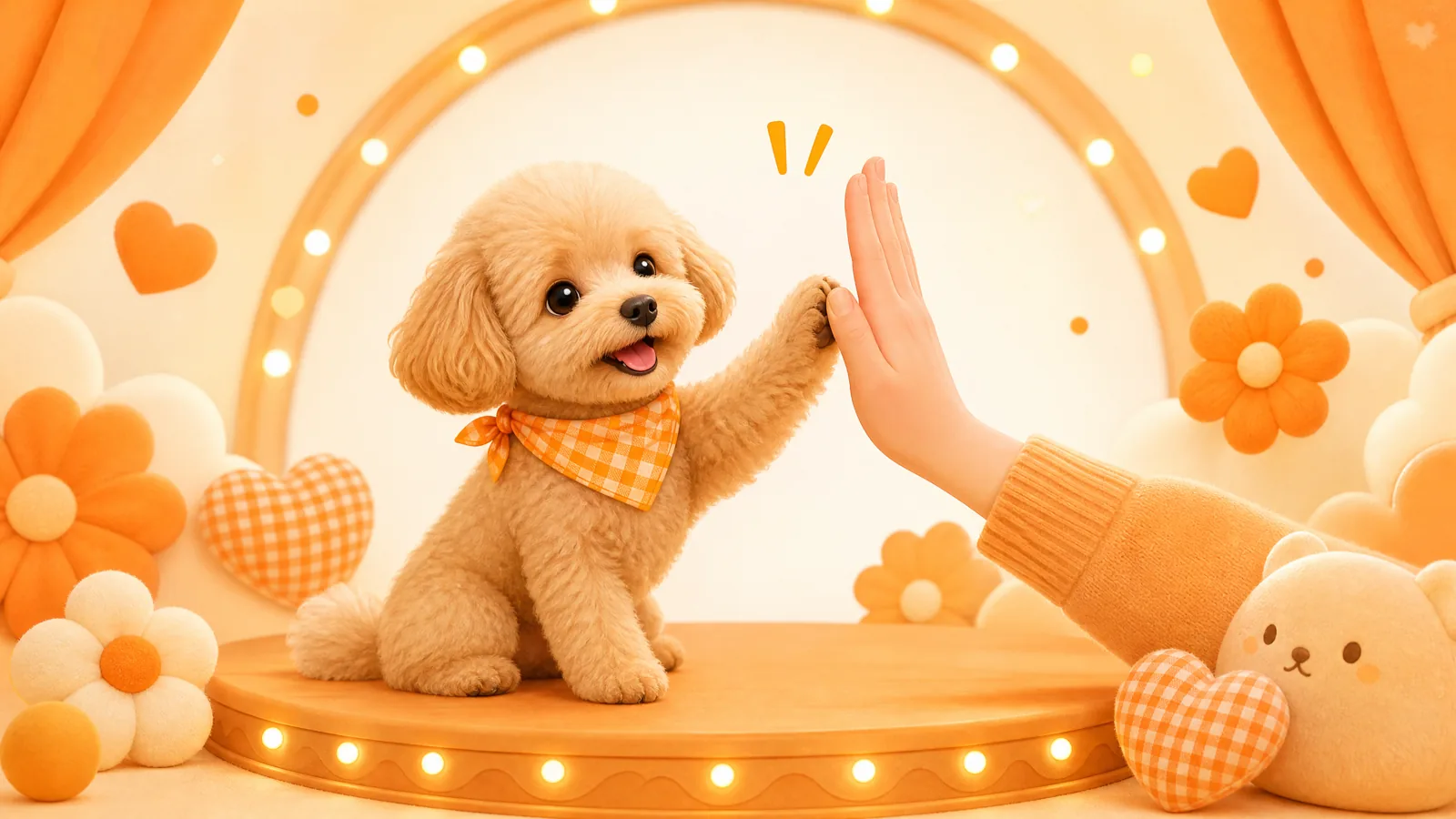 小狗在迷你舞台上完成击掌才艺的视频画面